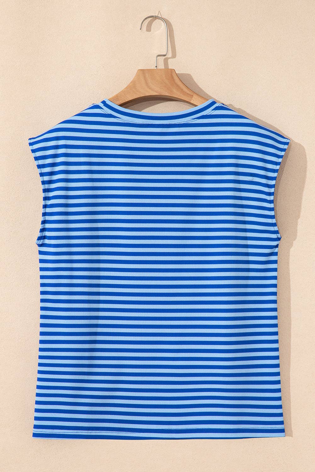 Stripe Ribbed Cap Sleeve Summer T-Shirt