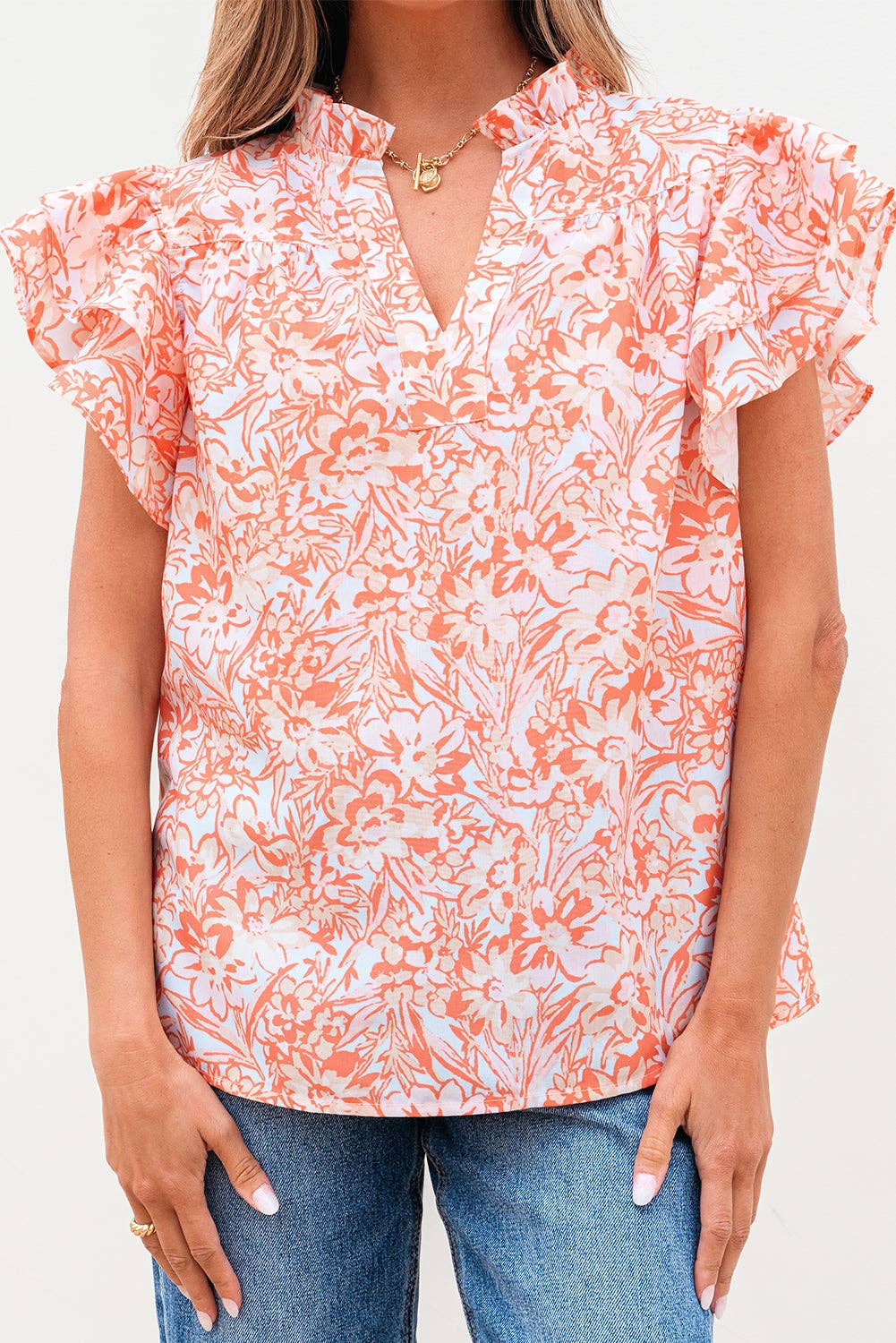 Floral Ruffle Sleeve Summer Blouse
