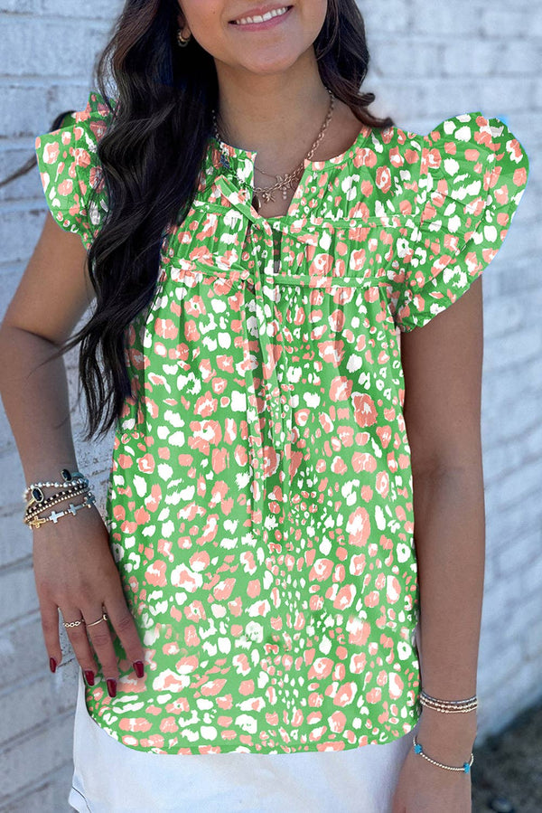 Leopard Flutter Sleeve Summer Blouse