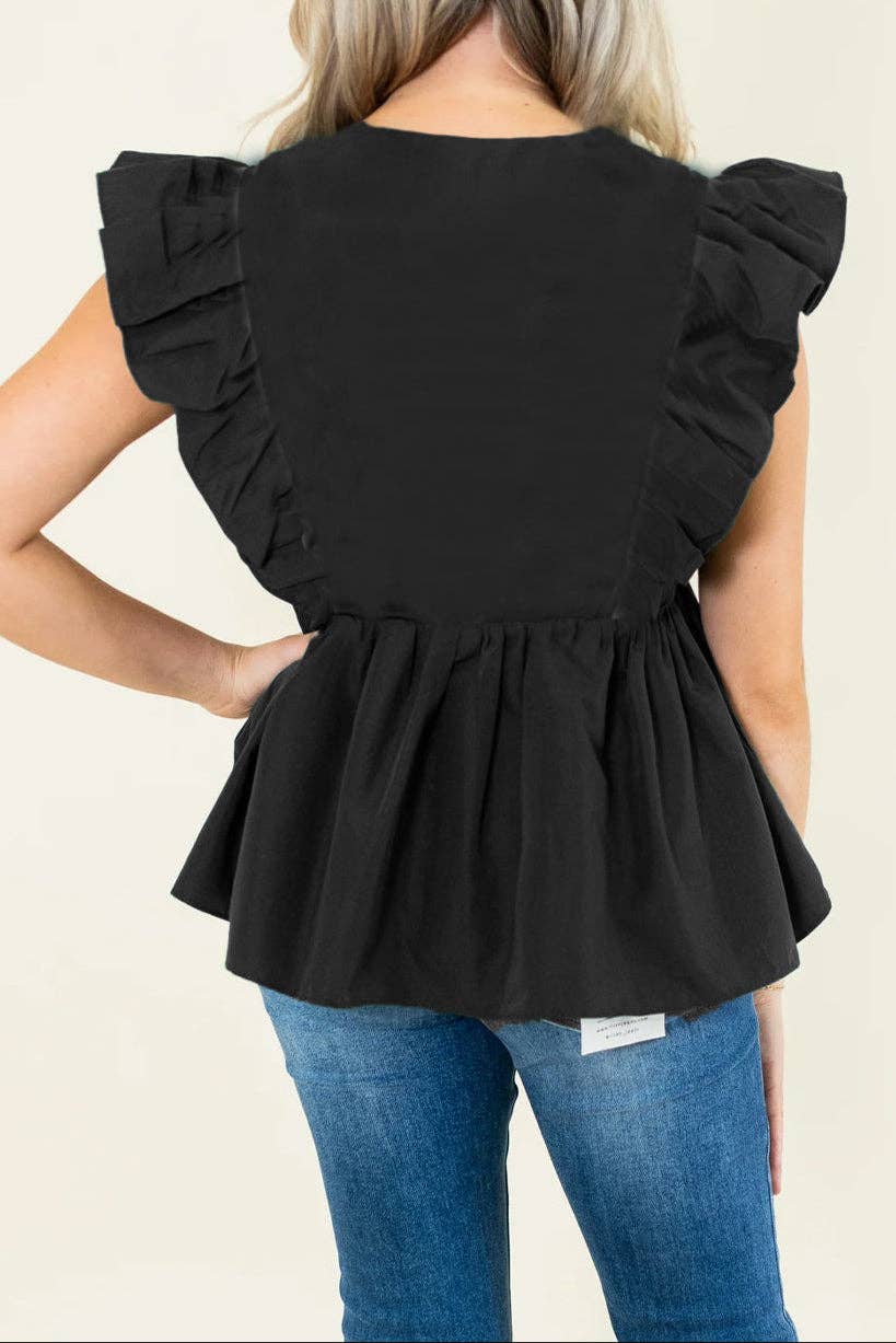 Ricrac Ruffle V-Neck Peplum Summer Top