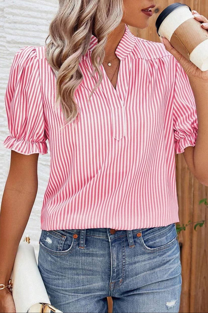 Stripe Puff Sleeve Summer Blouse