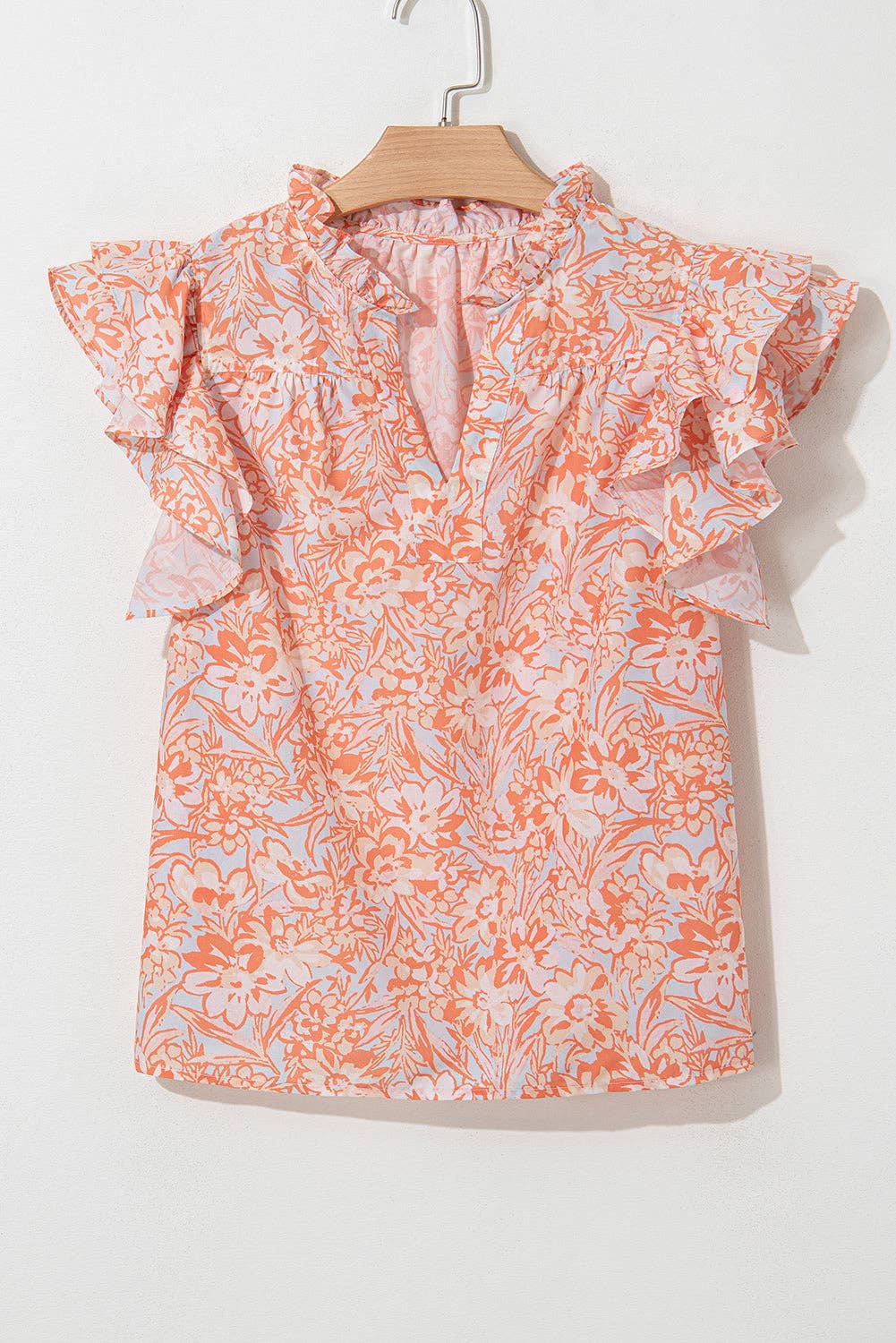 Floral Ruffle Sleeve Summer Blouse