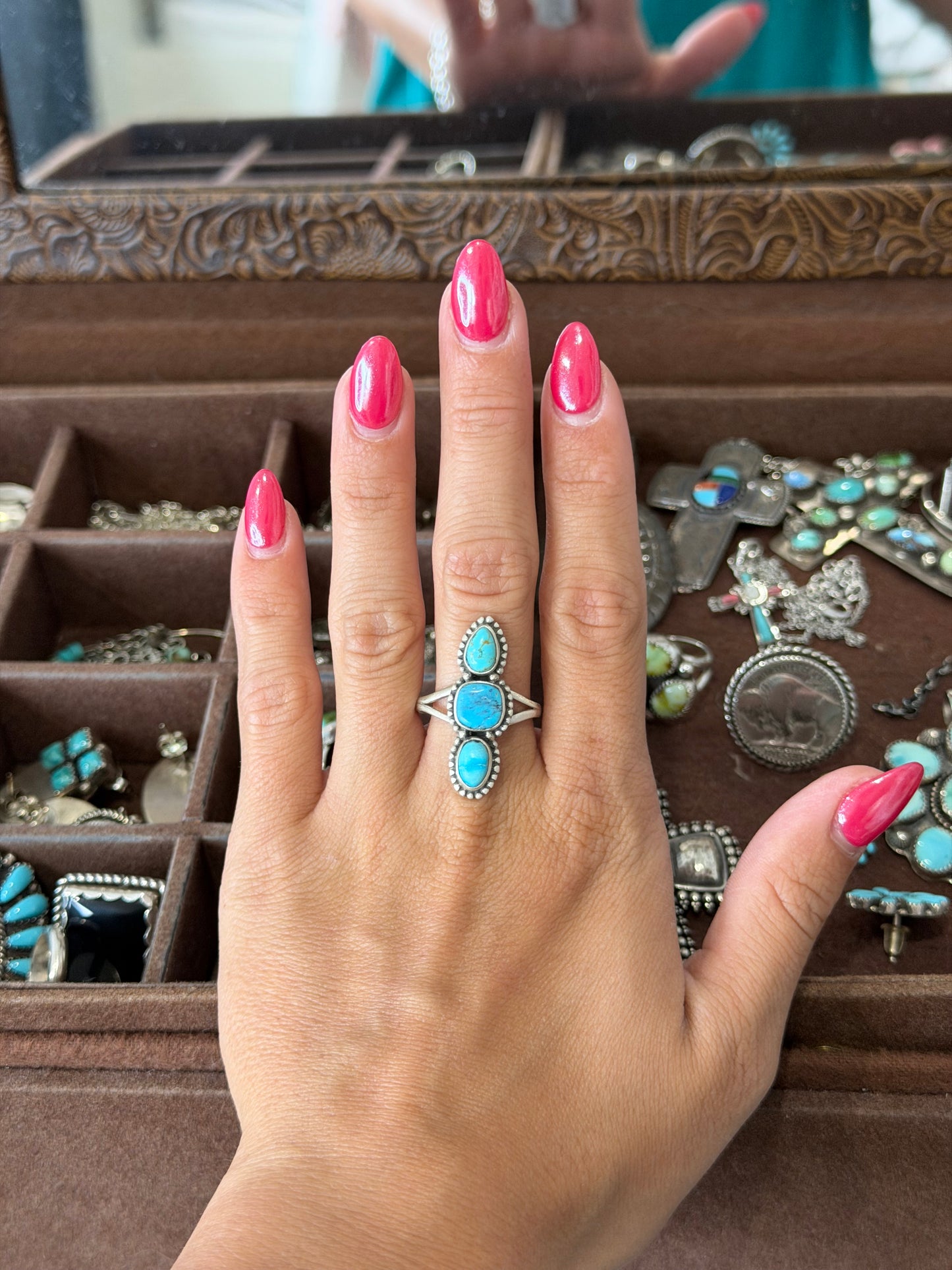 Triple turquoise stone ring