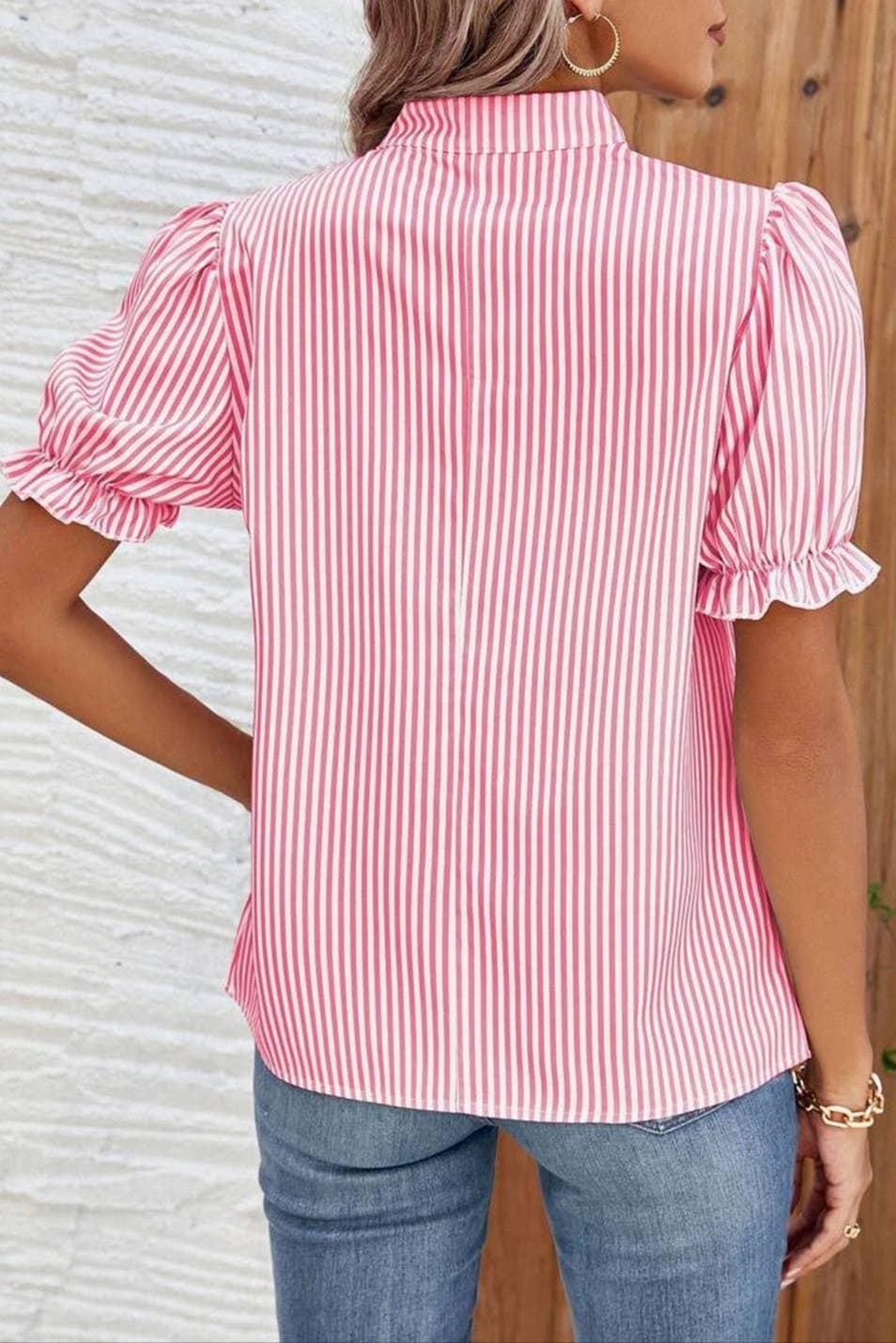 Stripe Puff Sleeve Summer Blouse