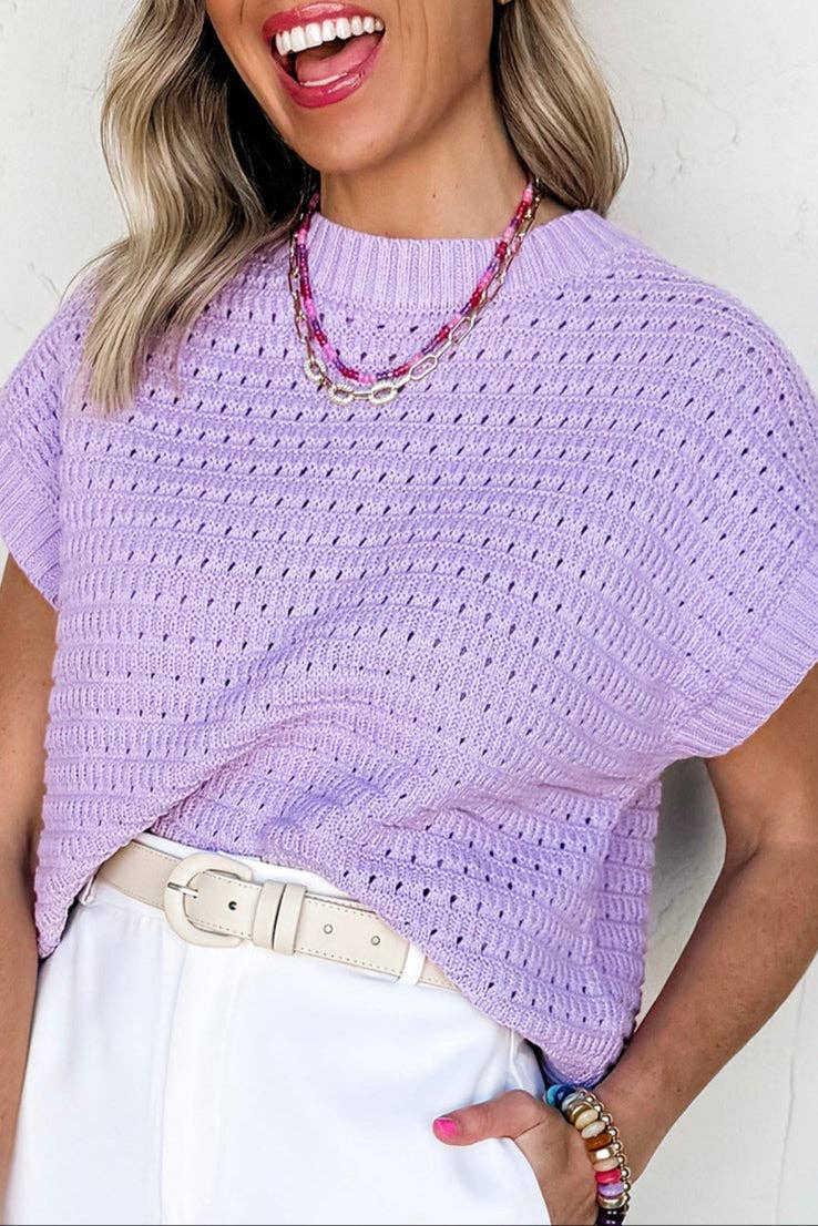 Pointelle Knit Short Sleeve Summer Sweater