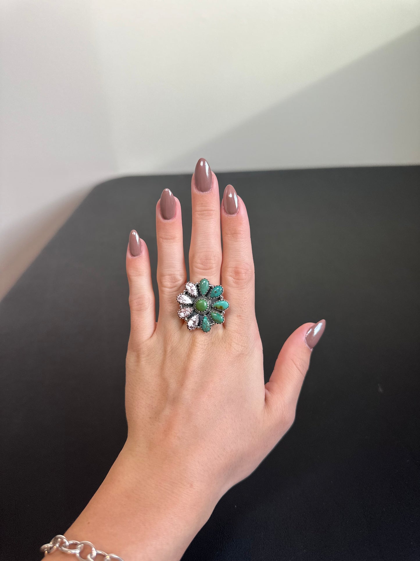Half turquoise half wild horse cluster ring