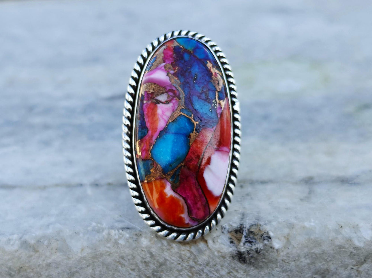 Pink copper turquoise oval ring