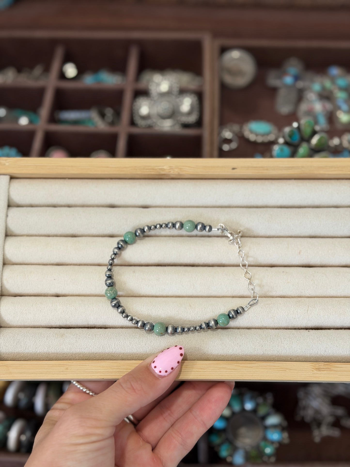 Green turquoise and Navajo pearl bracelet 