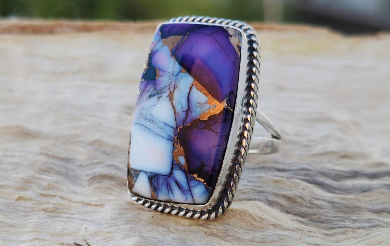 Purple dahlia turquoise ring