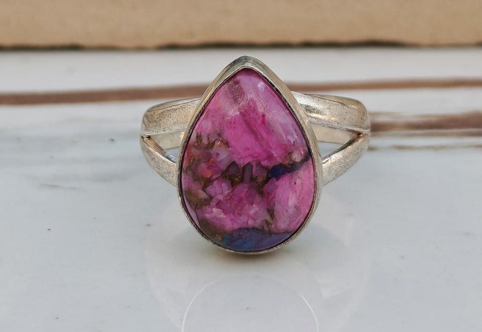 Spiny pink copper turquoise ring