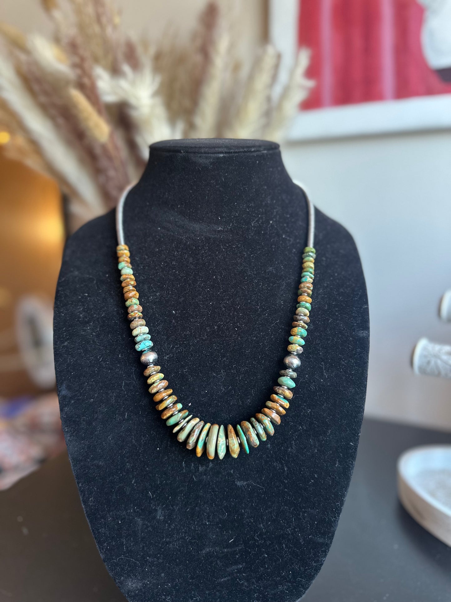 Graduated turquoise w/ Navajo pearls necklace 