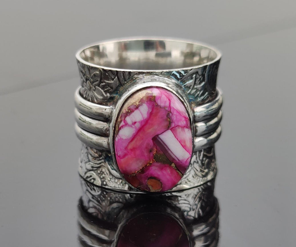 Turquoise silver wide band ring