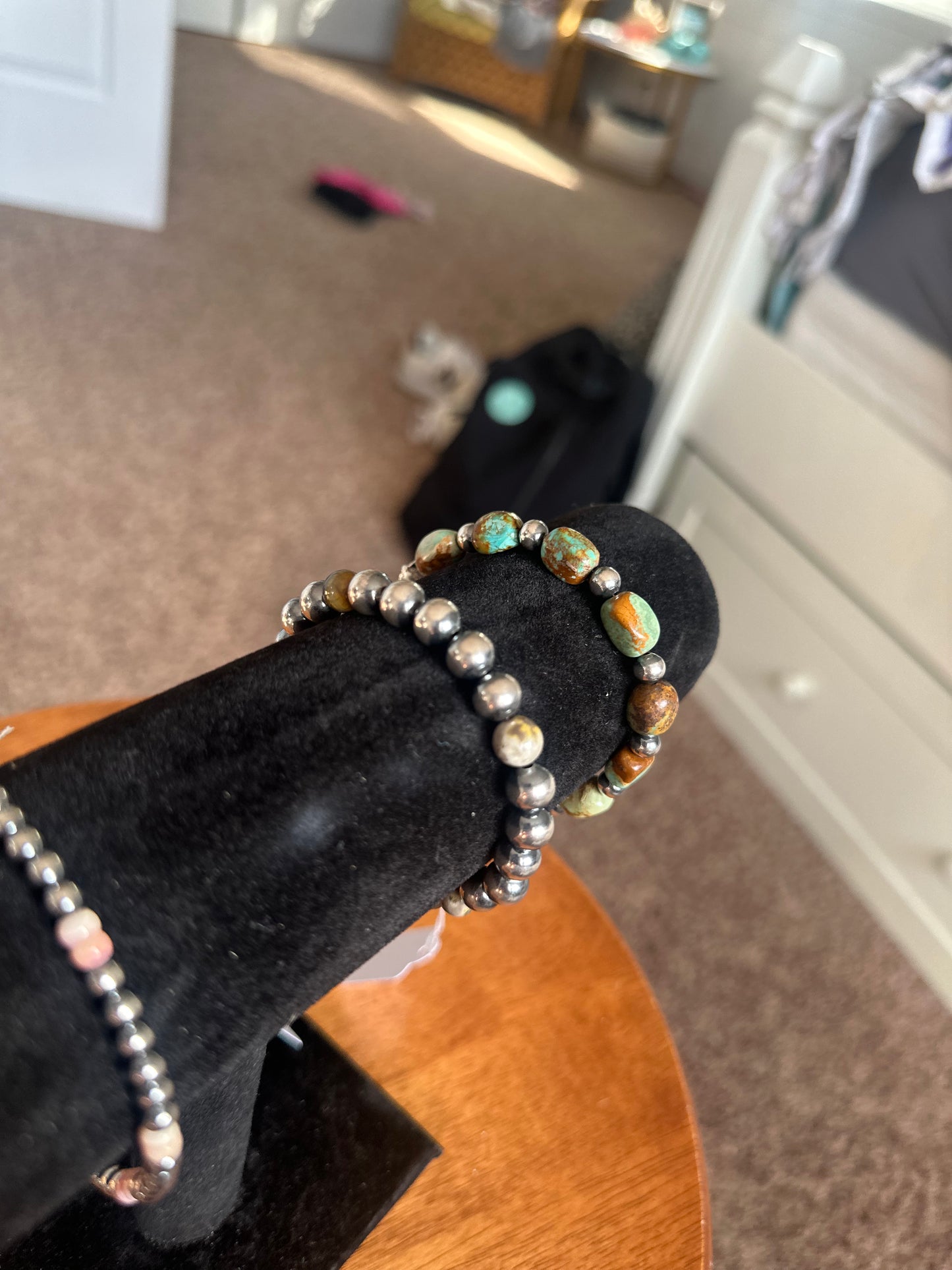 Bumblebee jasper & 8mm Navajo pearl bracelet