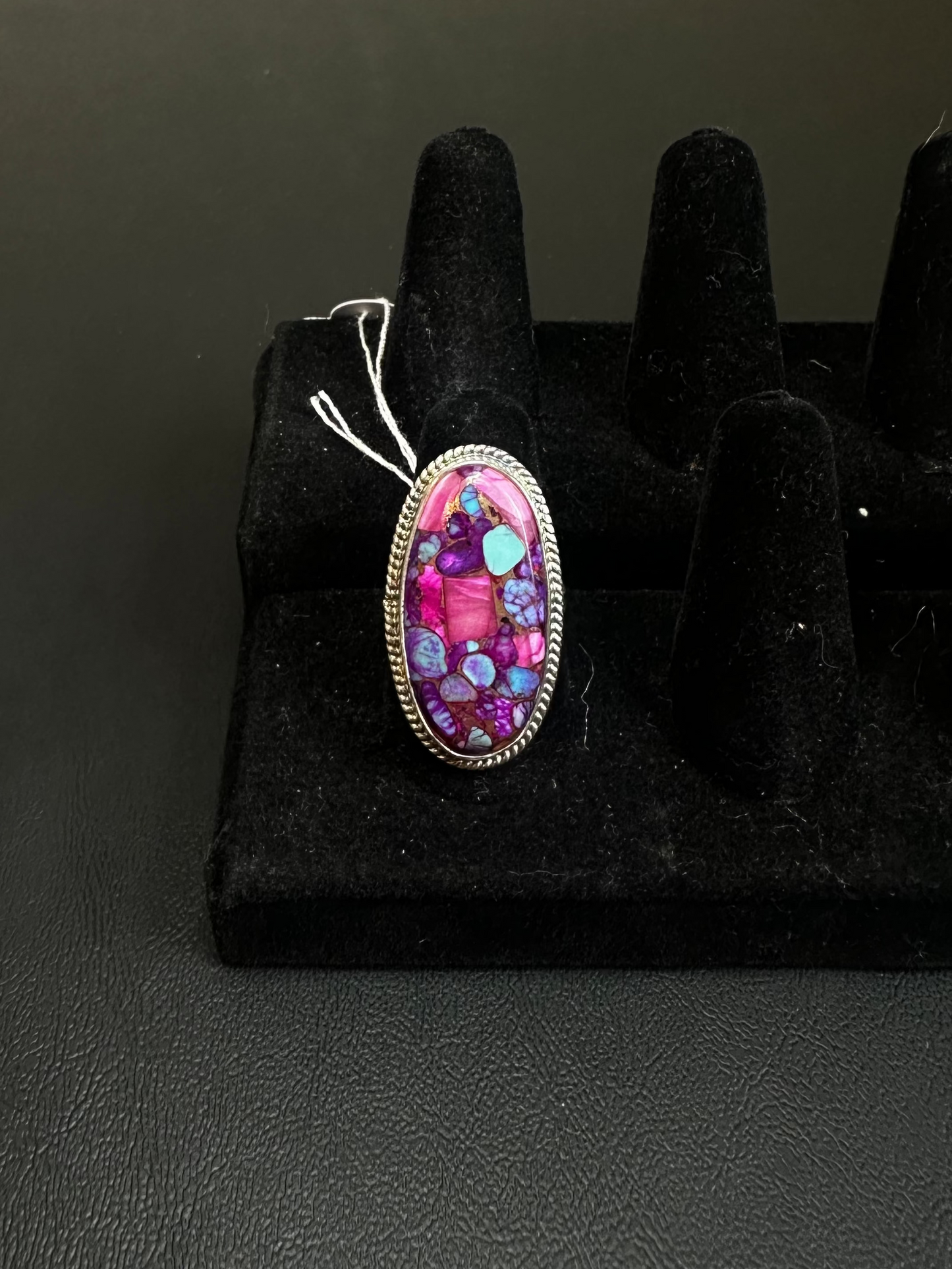 Pink copper turquoise oval ring