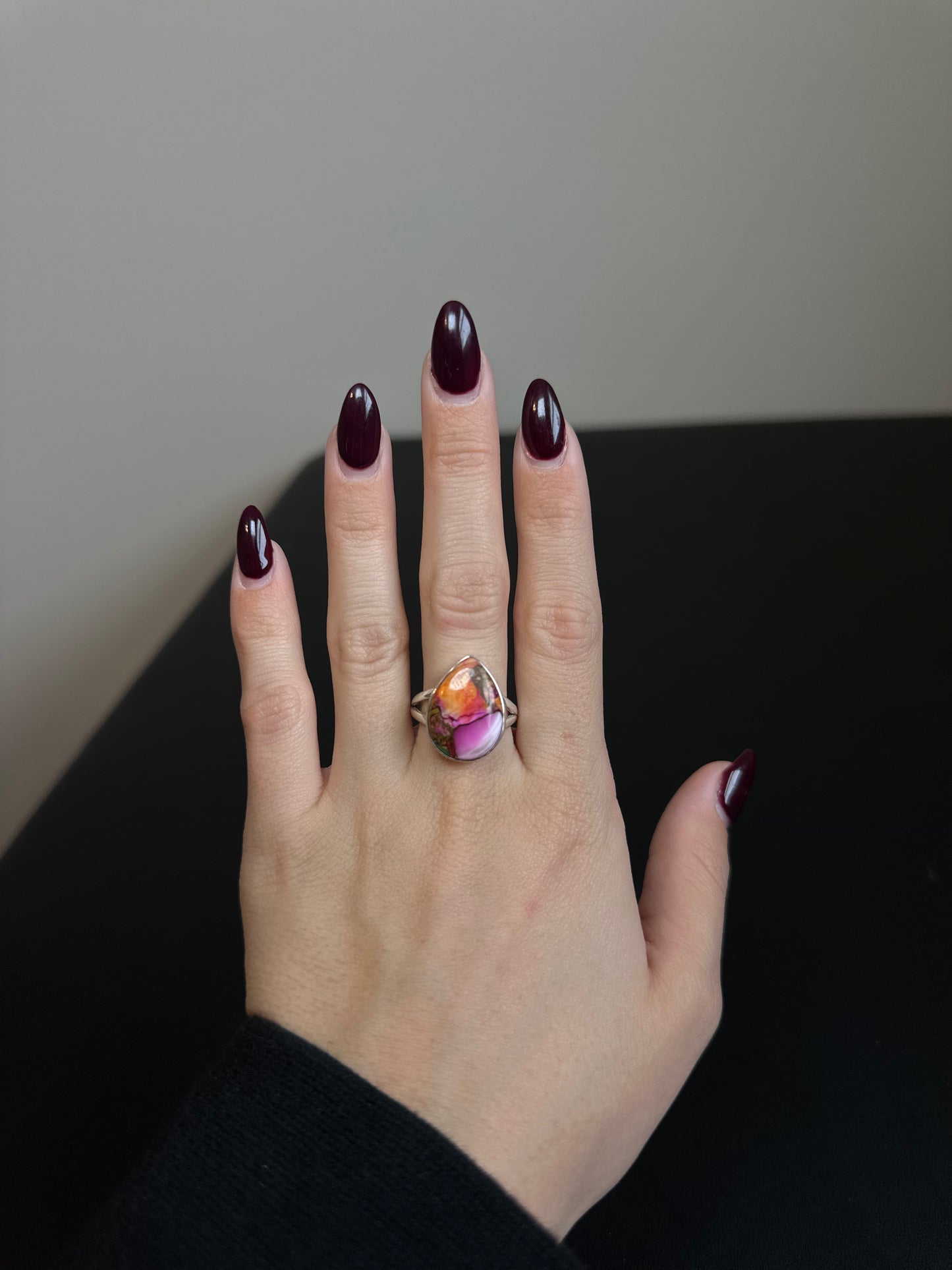 Spiny pink copper turquoise ring