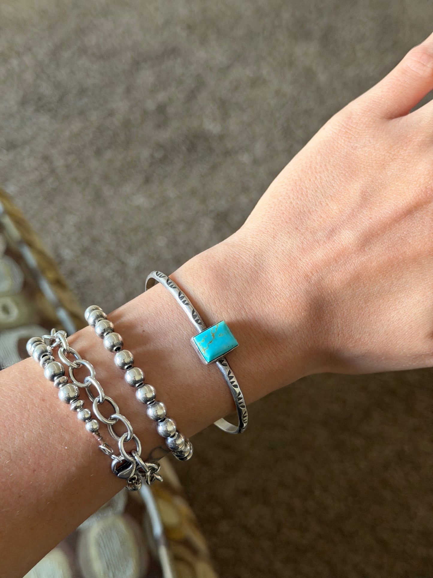 Turquoise stamped cuff bracelet