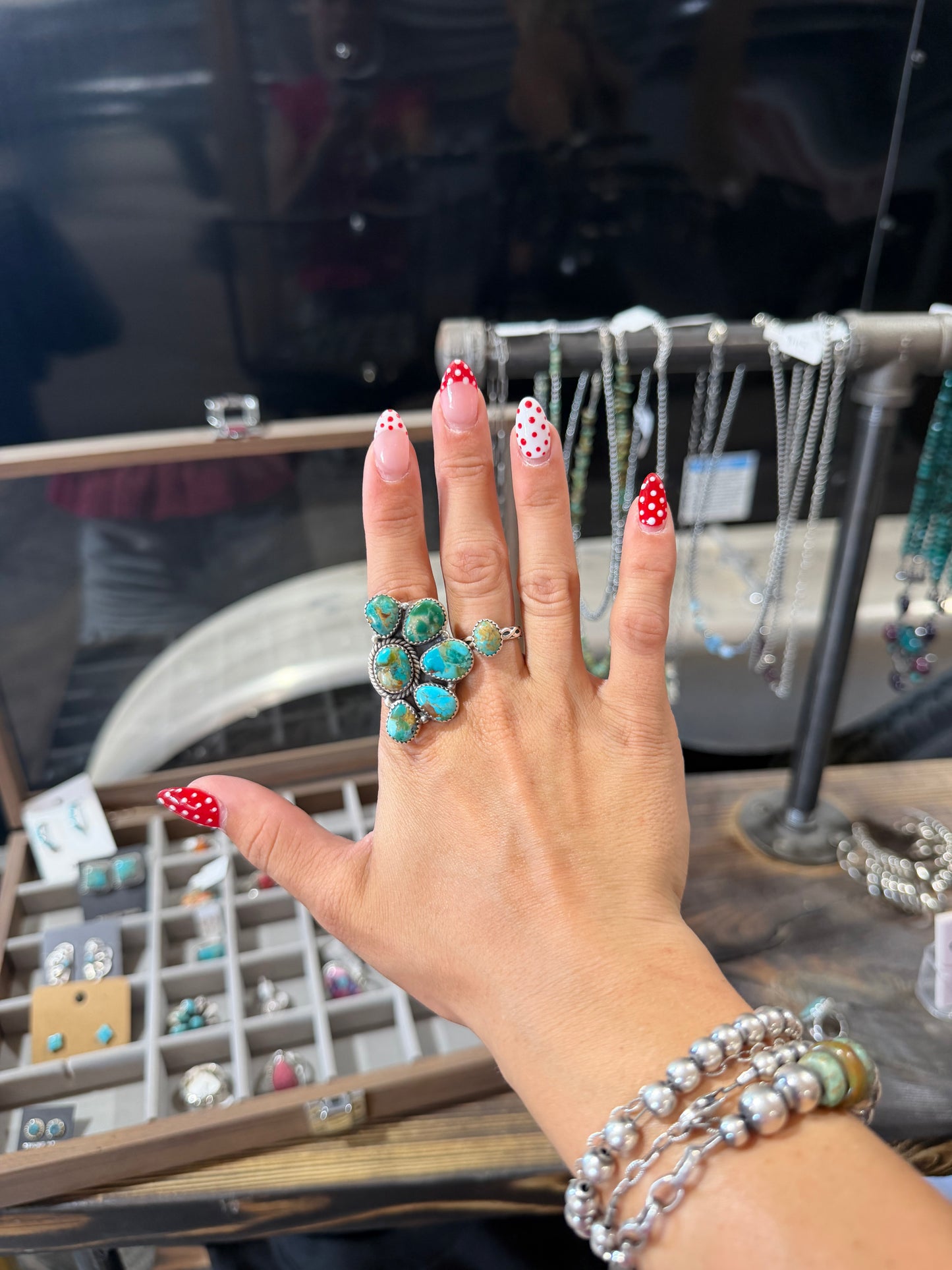 Turquoise cluster adjustable ring