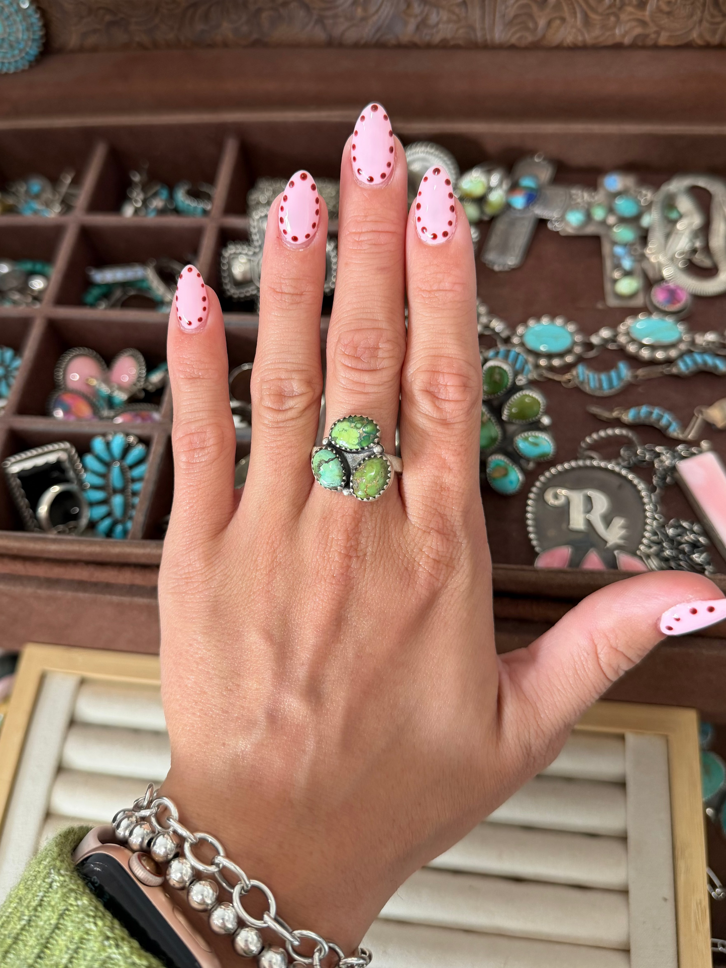 Mixed mines 3 stone cluster adjustable ring