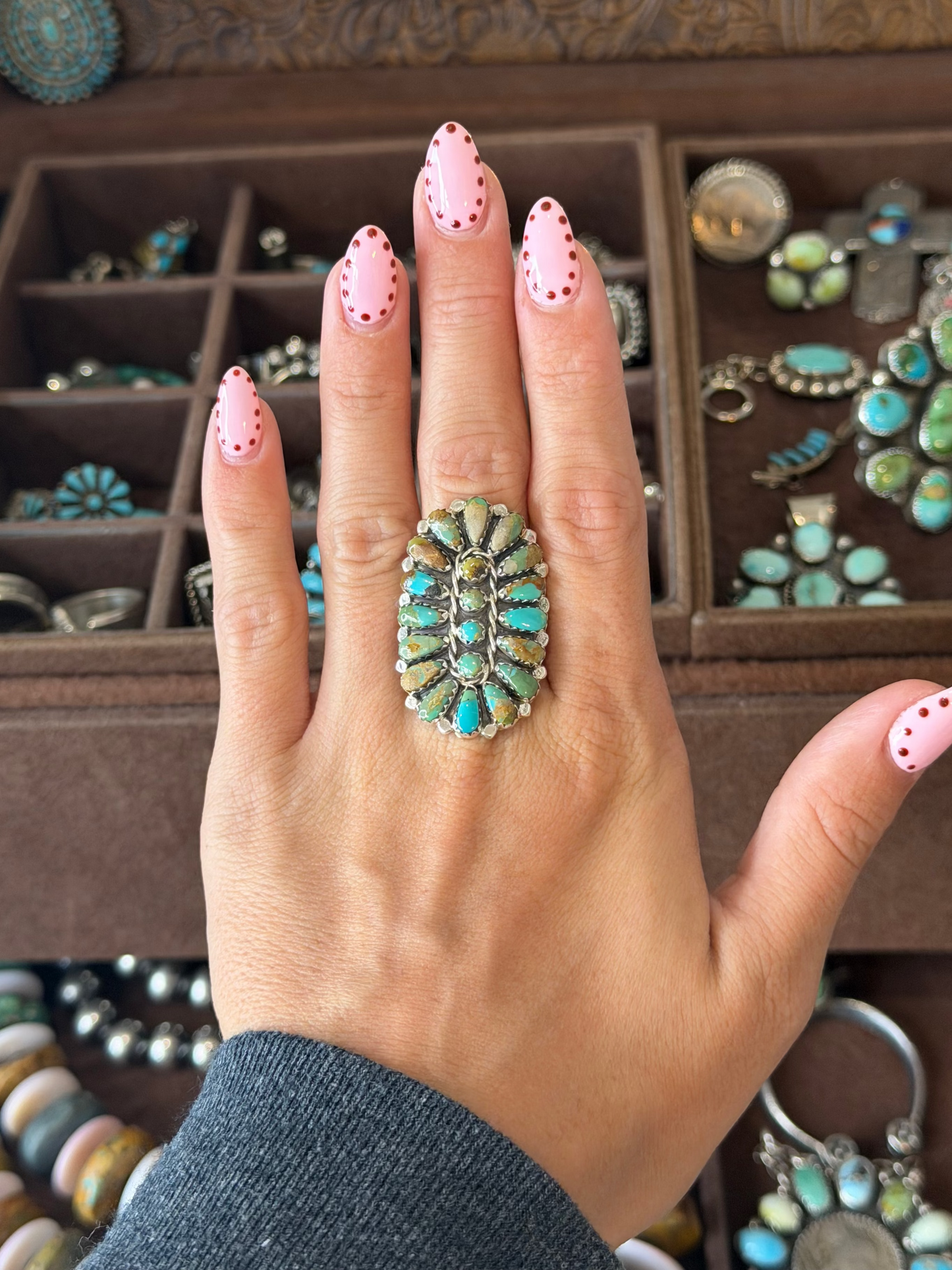 Turquoise cluster native made ring