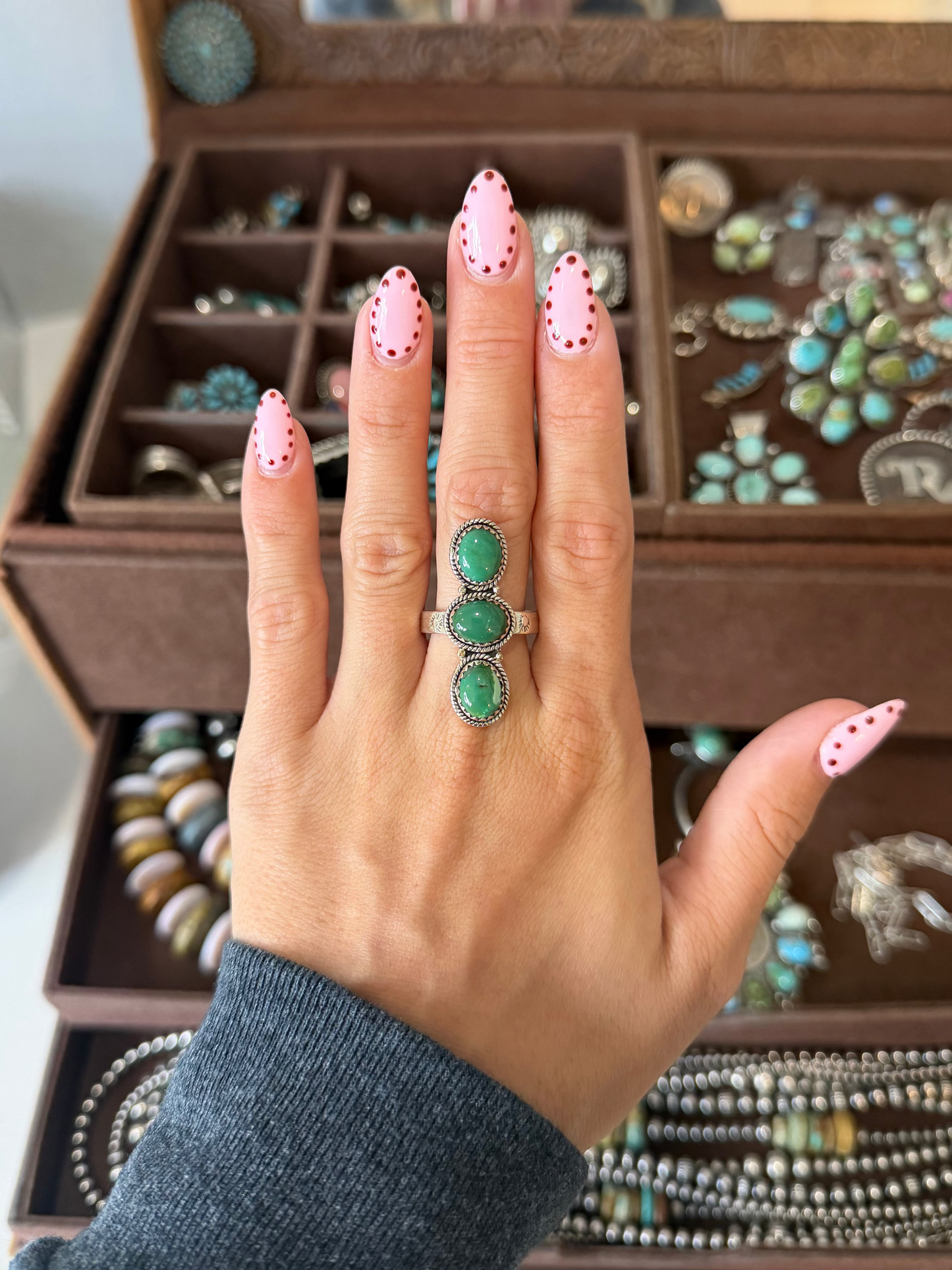 Triple turquoise stone ring