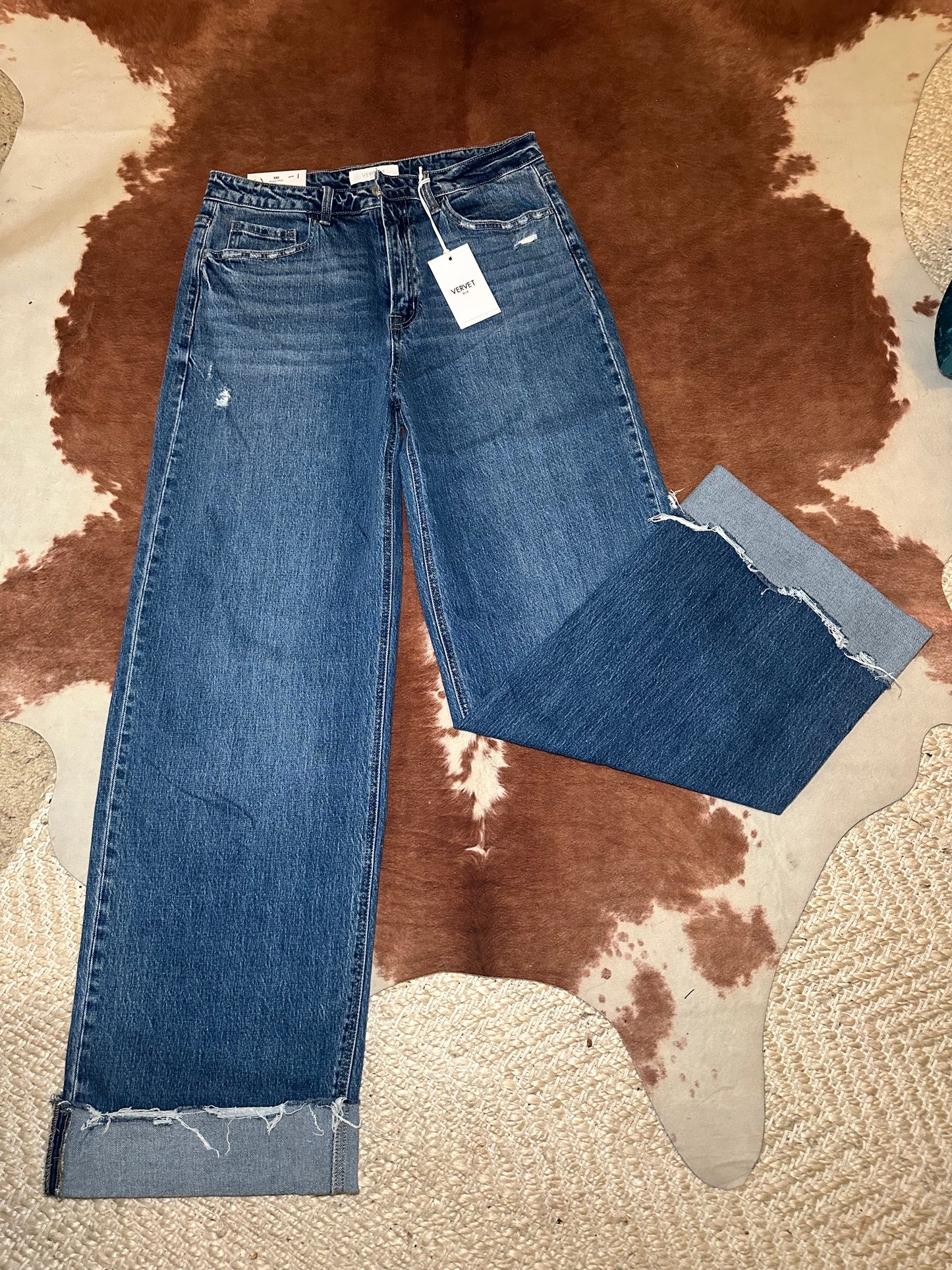 High rise cuffed baggy wide leg jeans