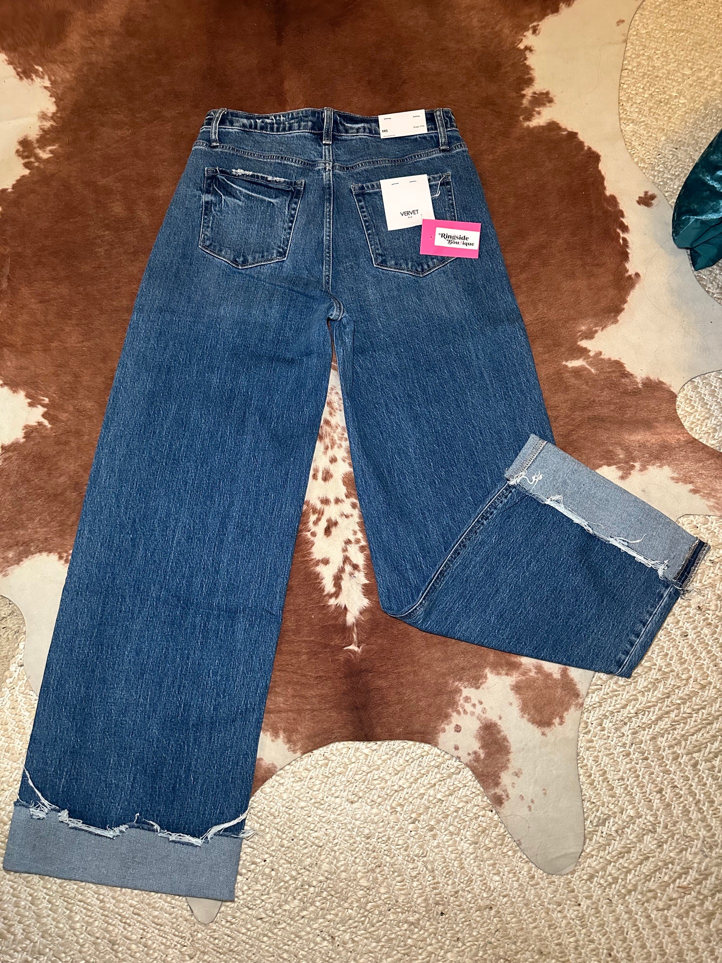 High rise cuffed baggy wide leg jeans