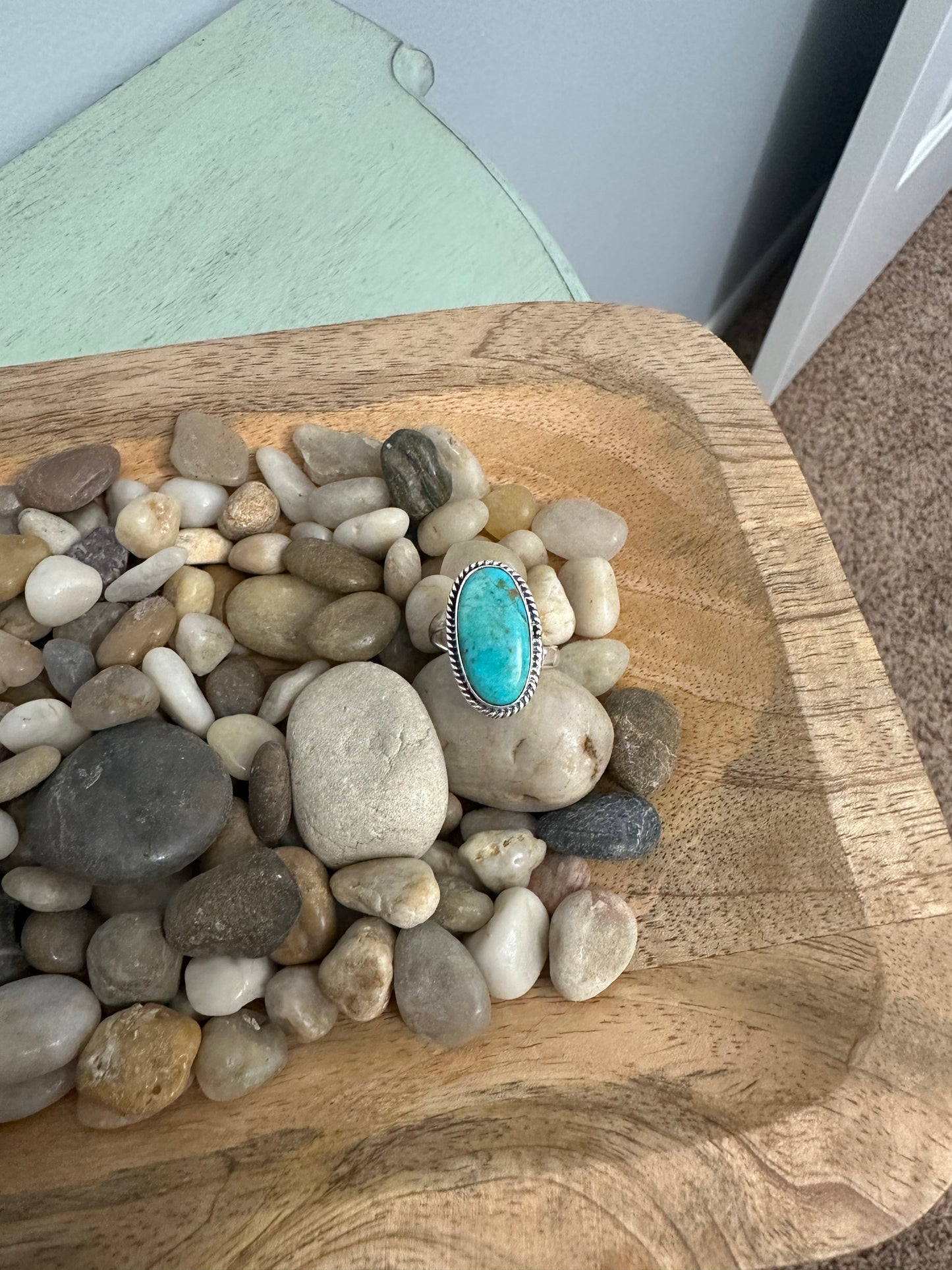 Kingman turquoise stamped ring