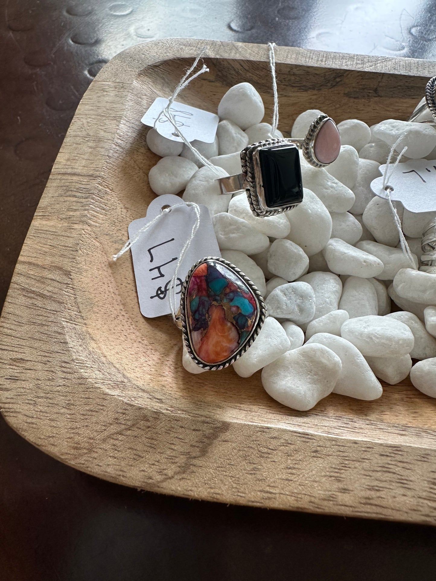 Pink oyster and turquoise ring