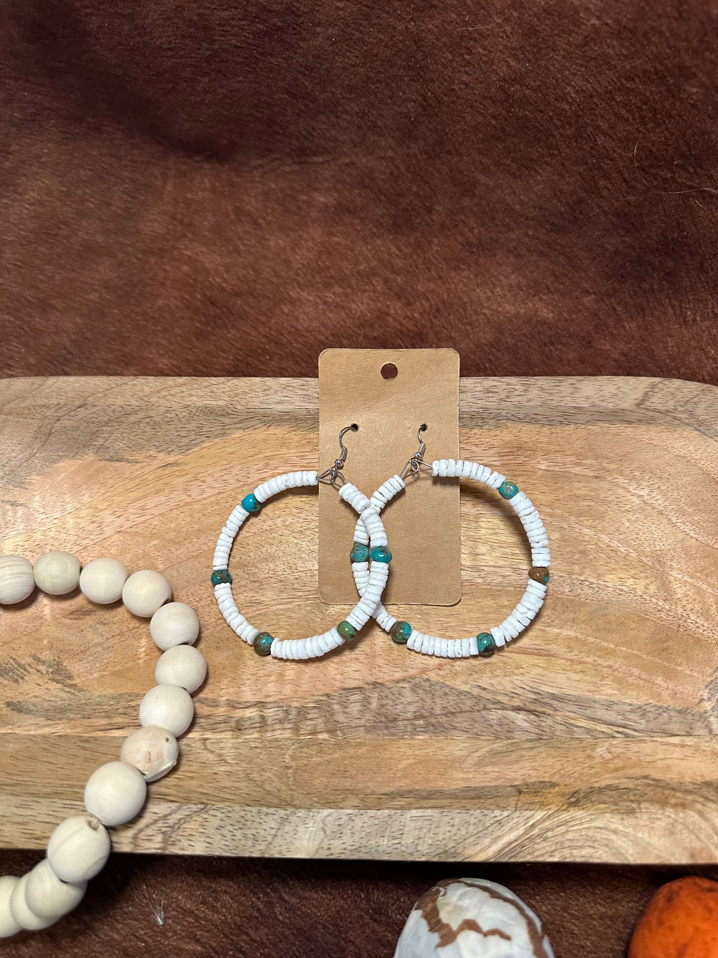 Shell and turquoise hoops