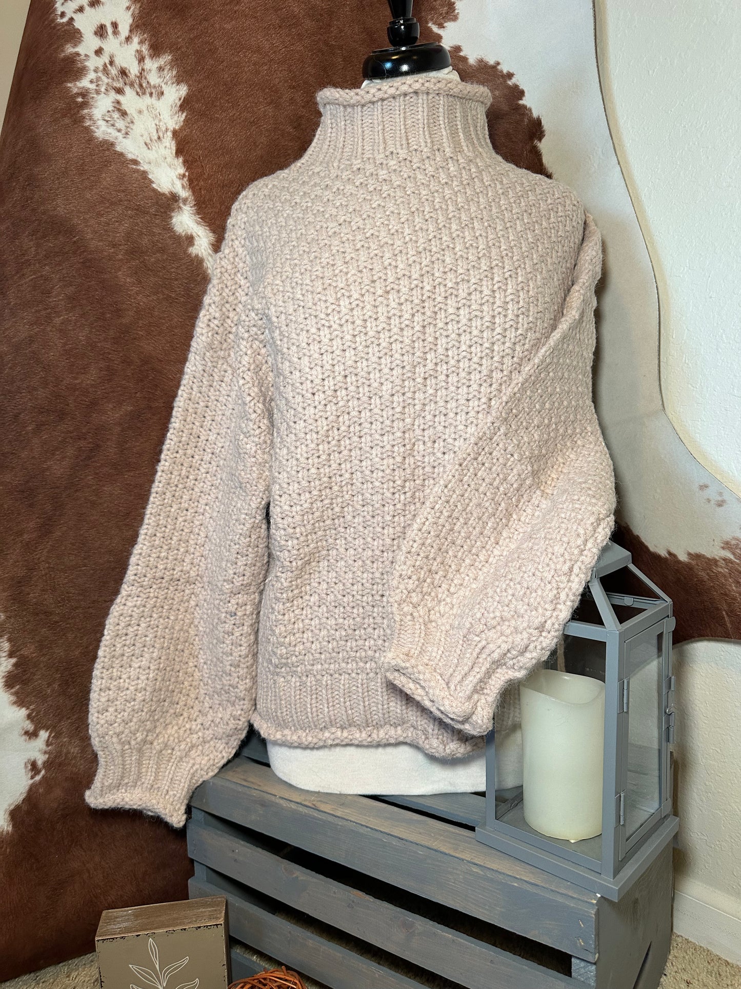 Mock neck oversized waffle knit sweater