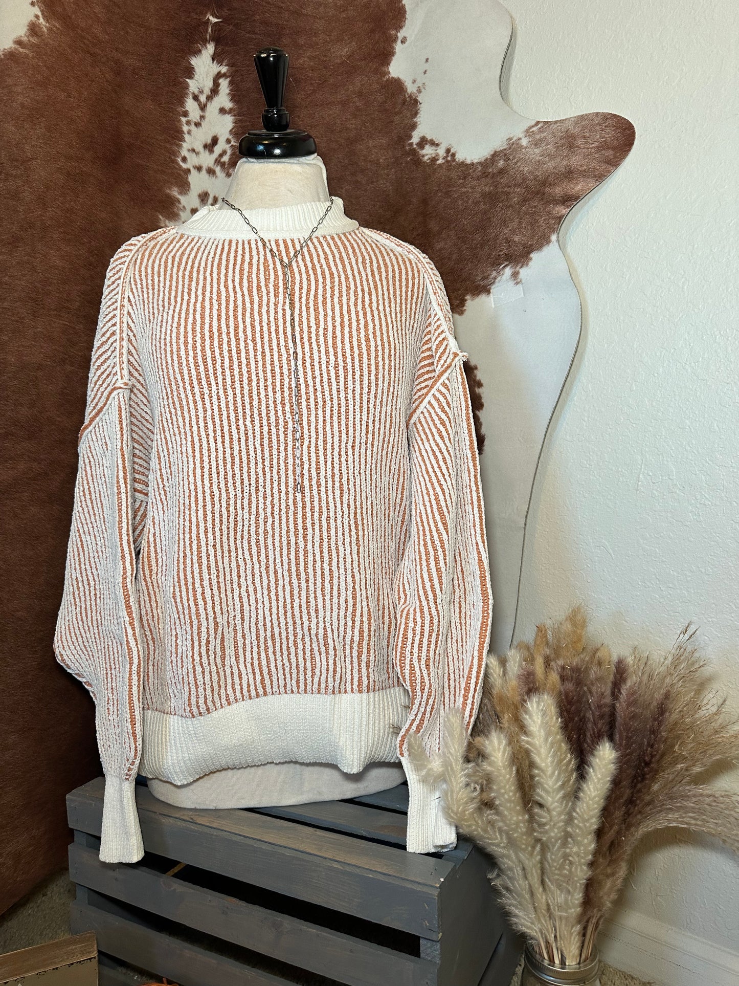 chestnut striped textured sweater