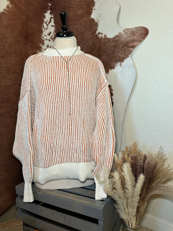 chestnut striped textured sweater