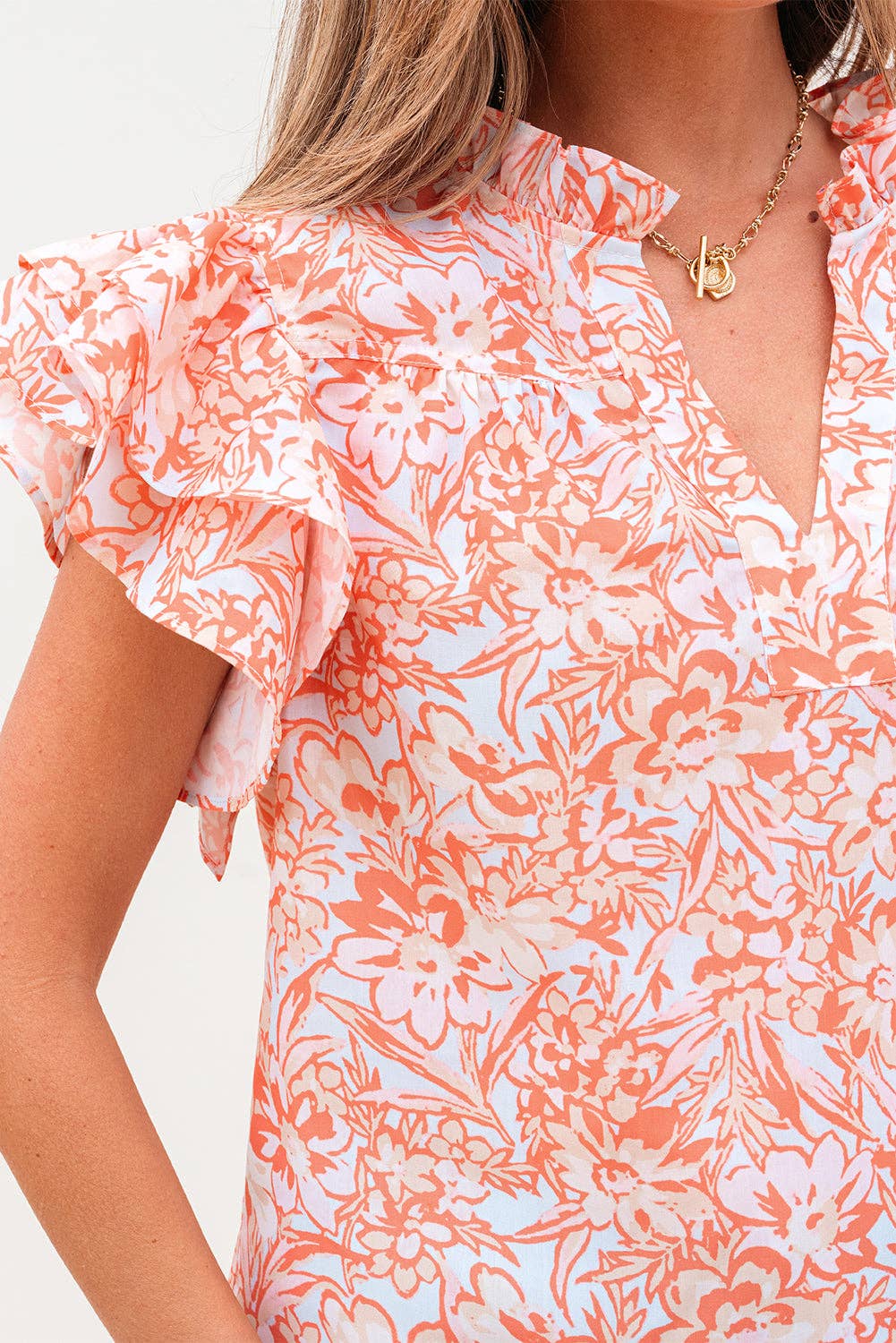 Floral Ruffle Sleeve Summer Blouse