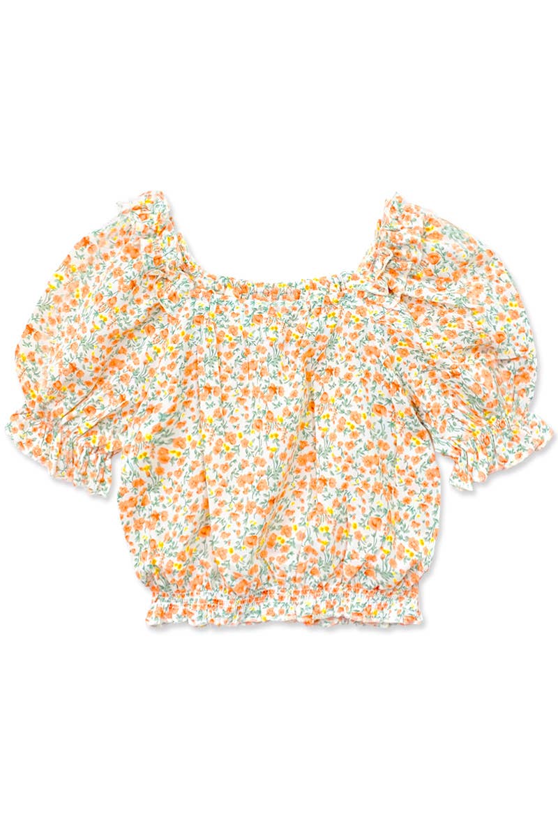 Girls floral puff sleeve top