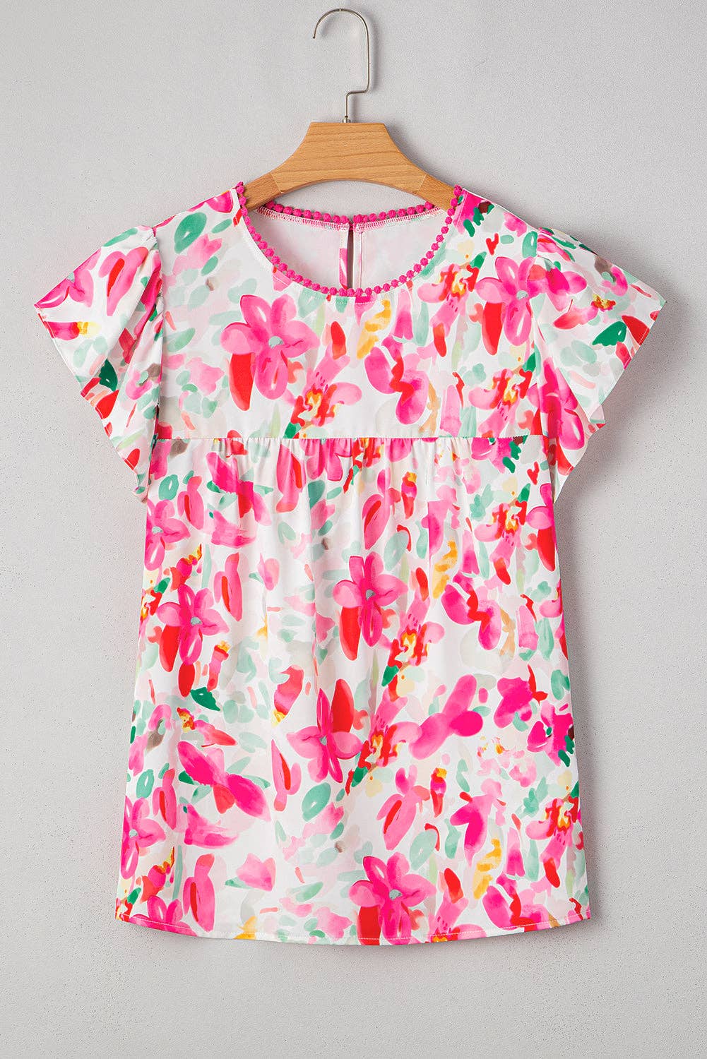 Floral Flutter Sleeve Spring Blouse
