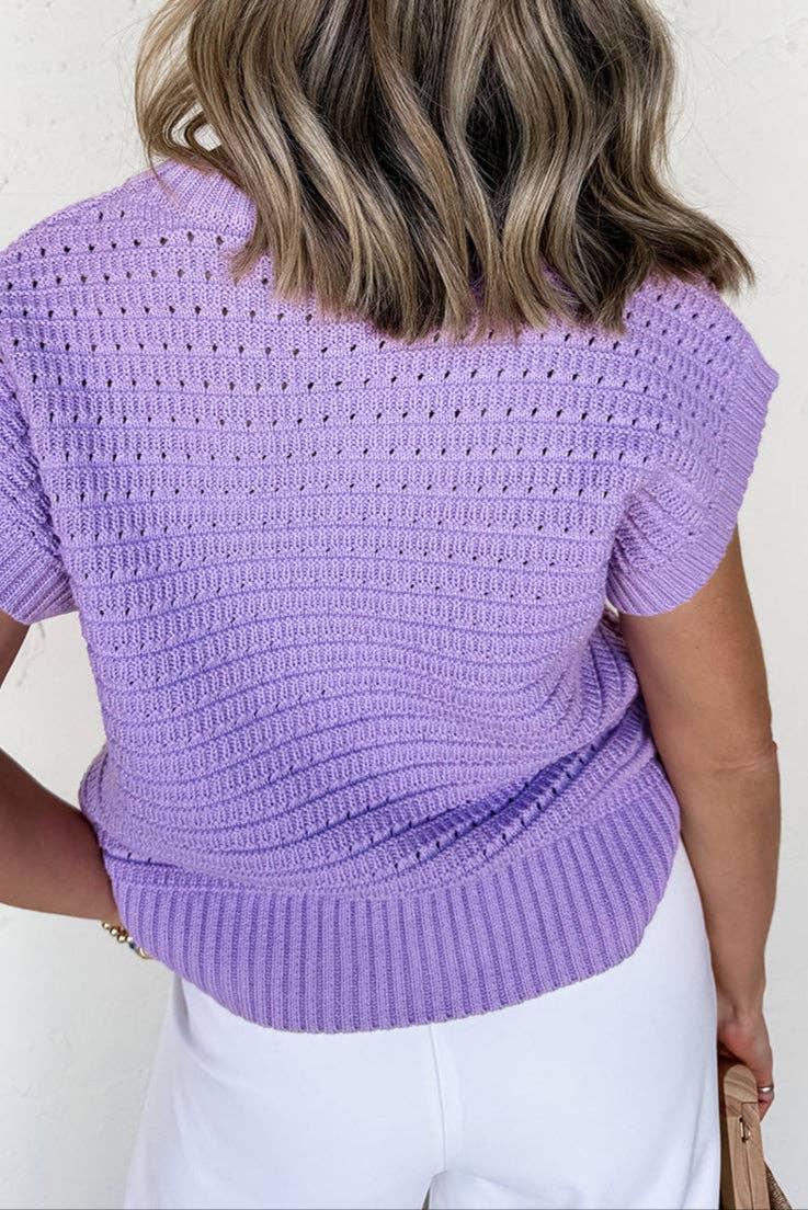 Pointelle Knit Short Sleeve Summer Sweater