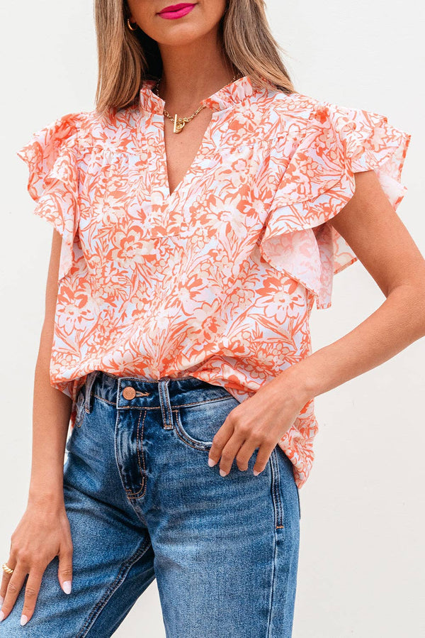 Floral Ruffle Sleeve Summer Blouse