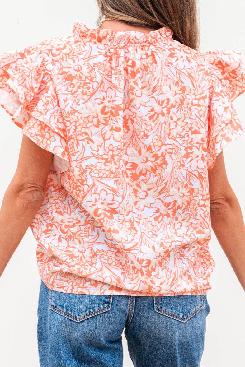 Floral Ruffle Sleeve Summer Blouse