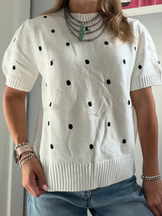 Polka Dot Bubble Short Sleeve Sweater