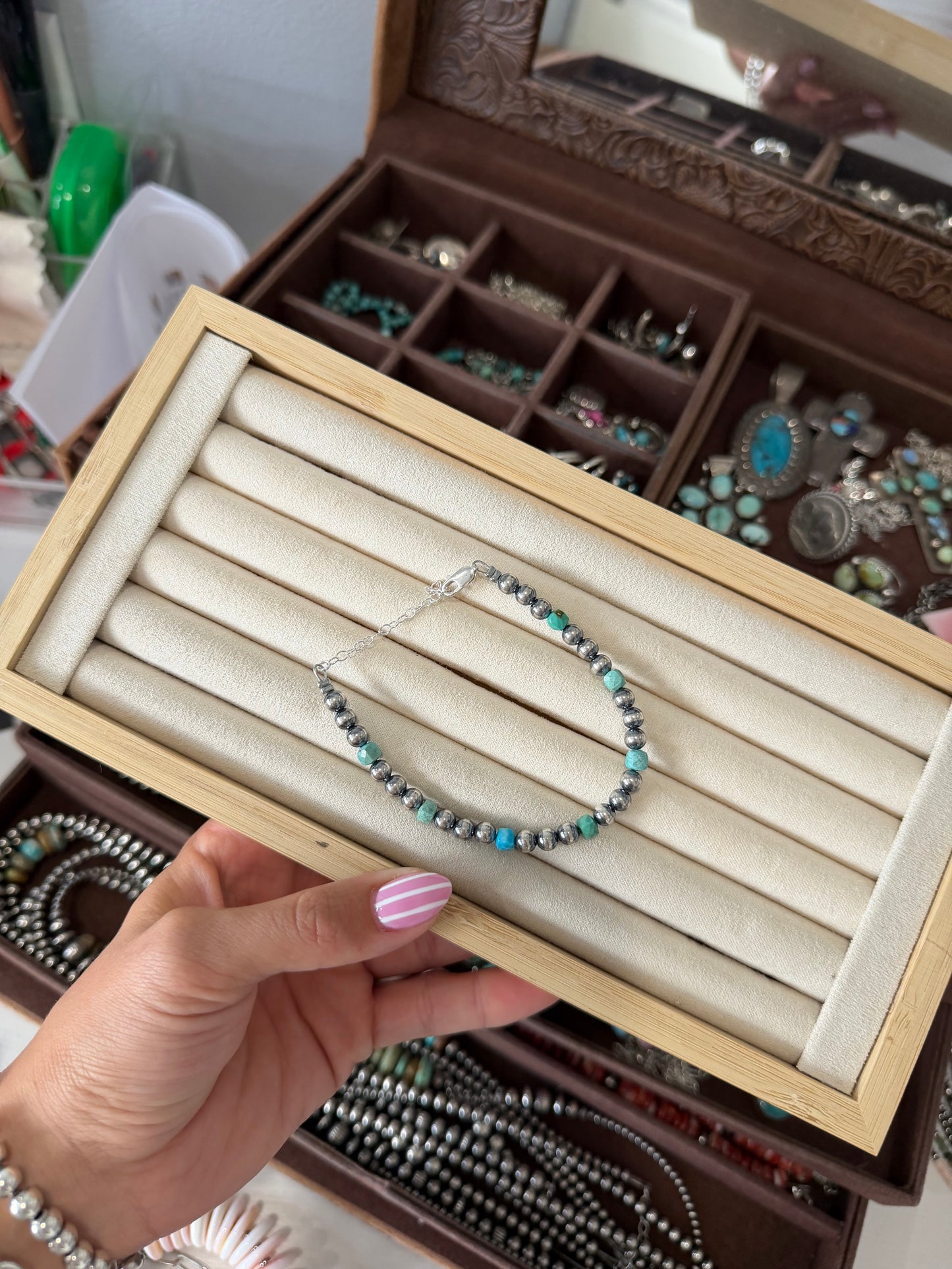 5mm Navajo pearl and turquoise bracelet