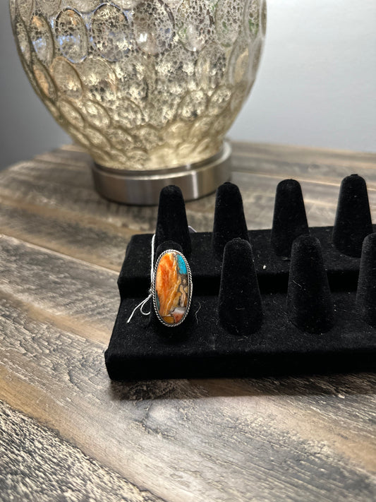 Oyster copper turquoise ring 925 silver