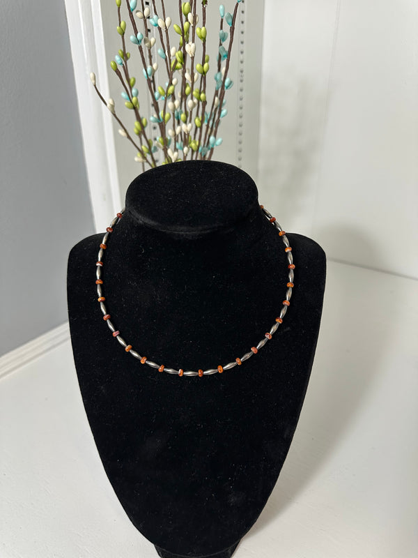 Torpedo and orange spiny Navajo pearl necklace