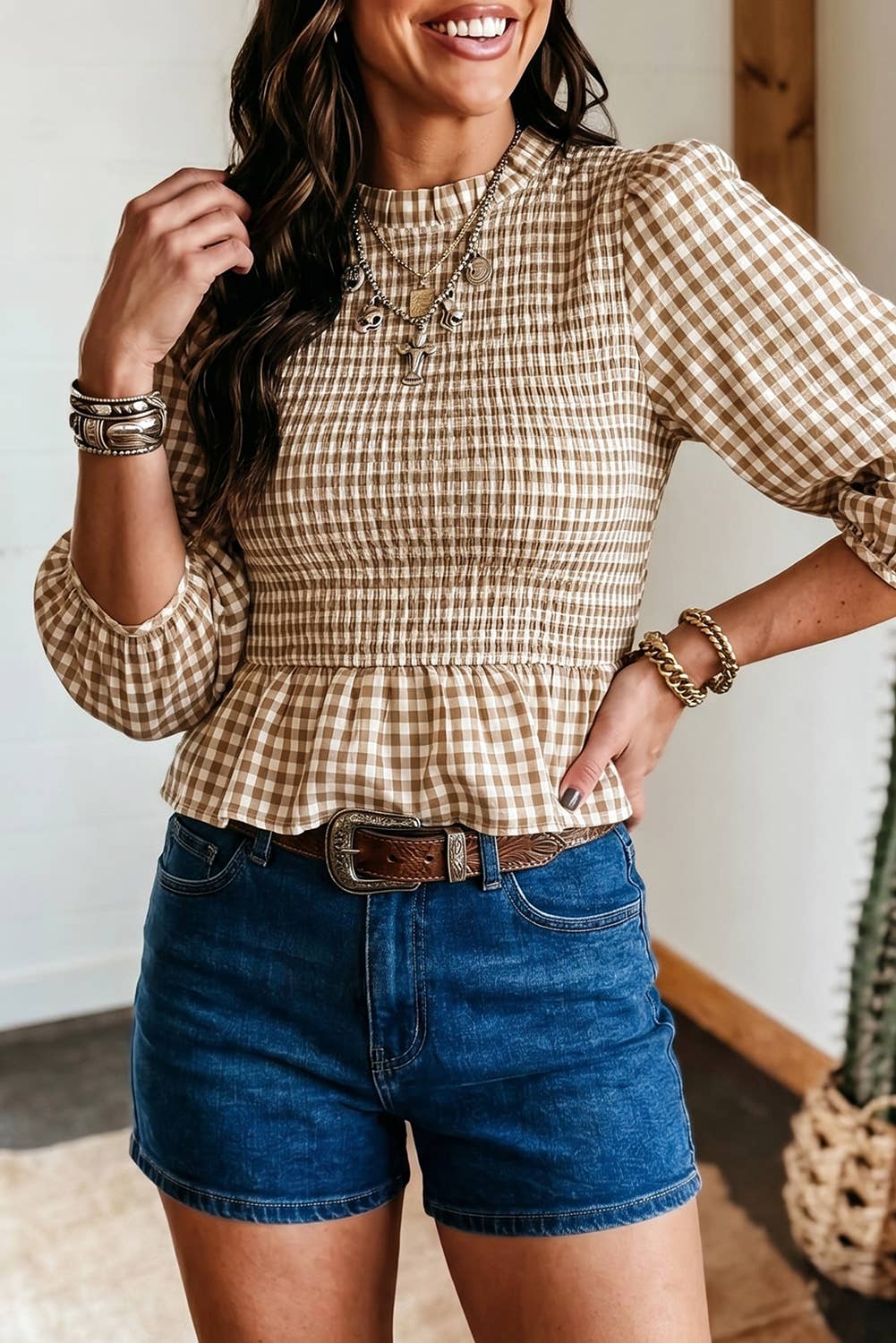 Plaid long sleeve top