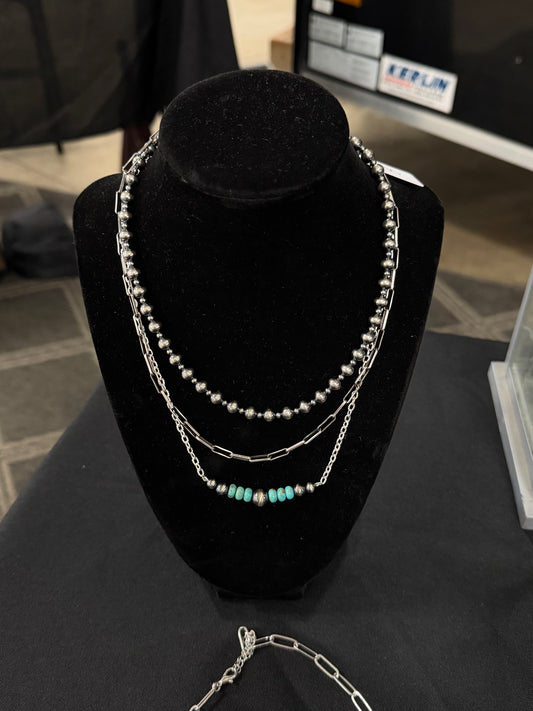 Turquoise & Navajo pearl bar necklace