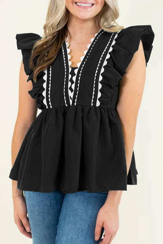 Ricrac Ruffle V-Neck Peplum Summer Top