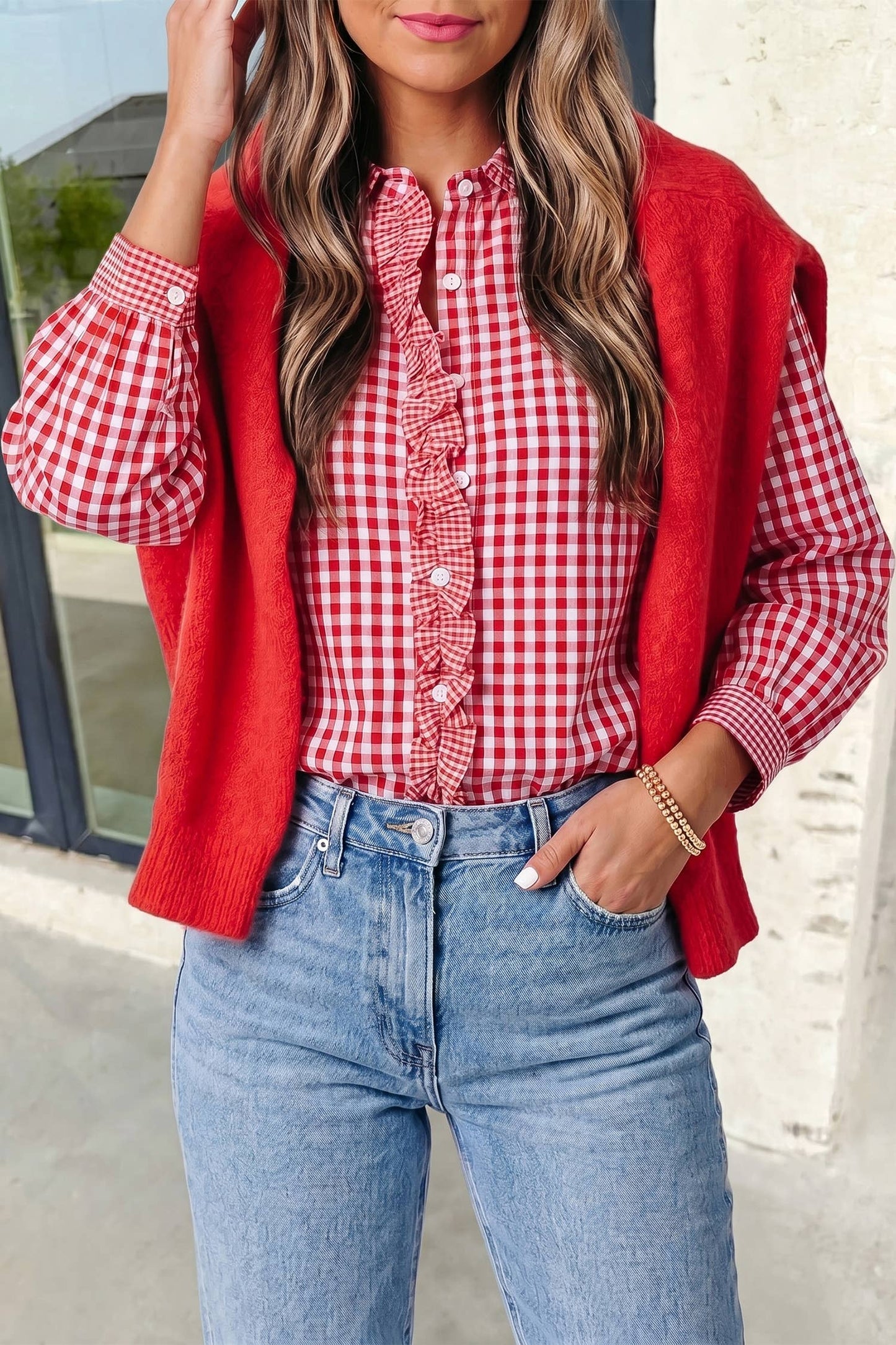 Plaid Pirnt Collar Long Sleeve Casual Shift Shirt