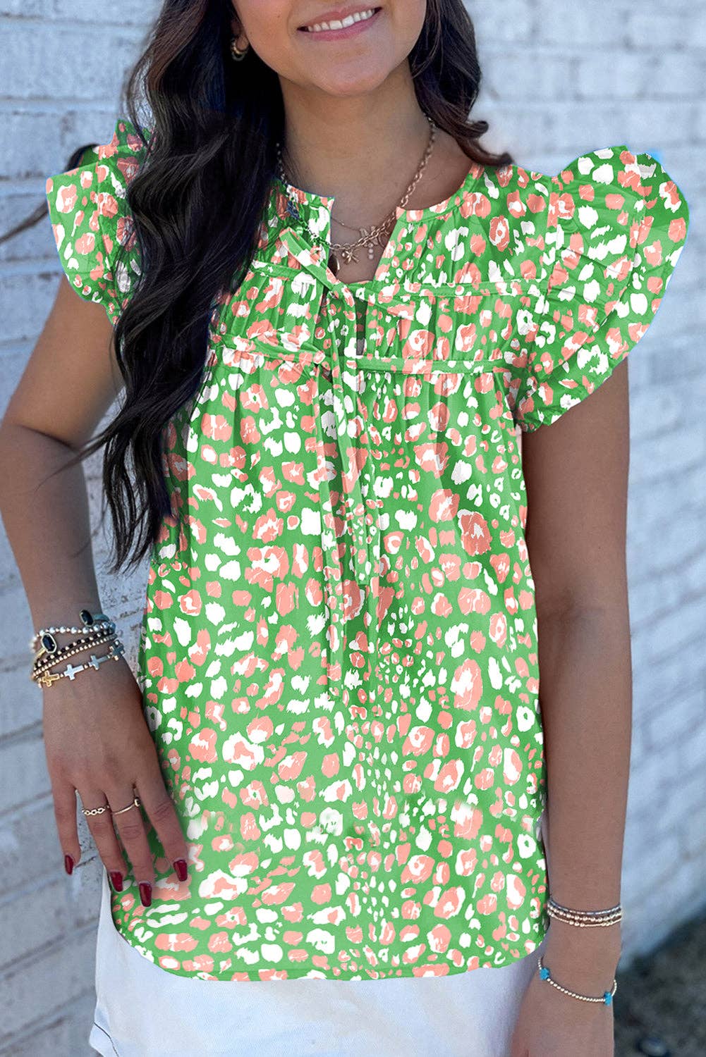Leopard Flutter Sleeve Summer Blouse