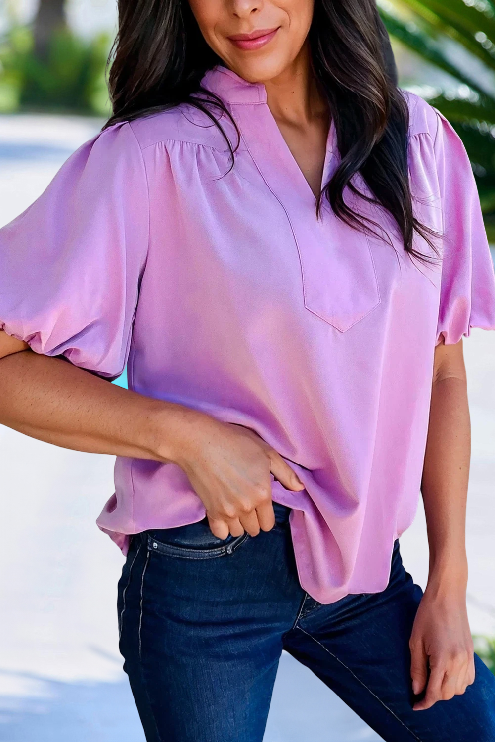 Purple puff sleeve top