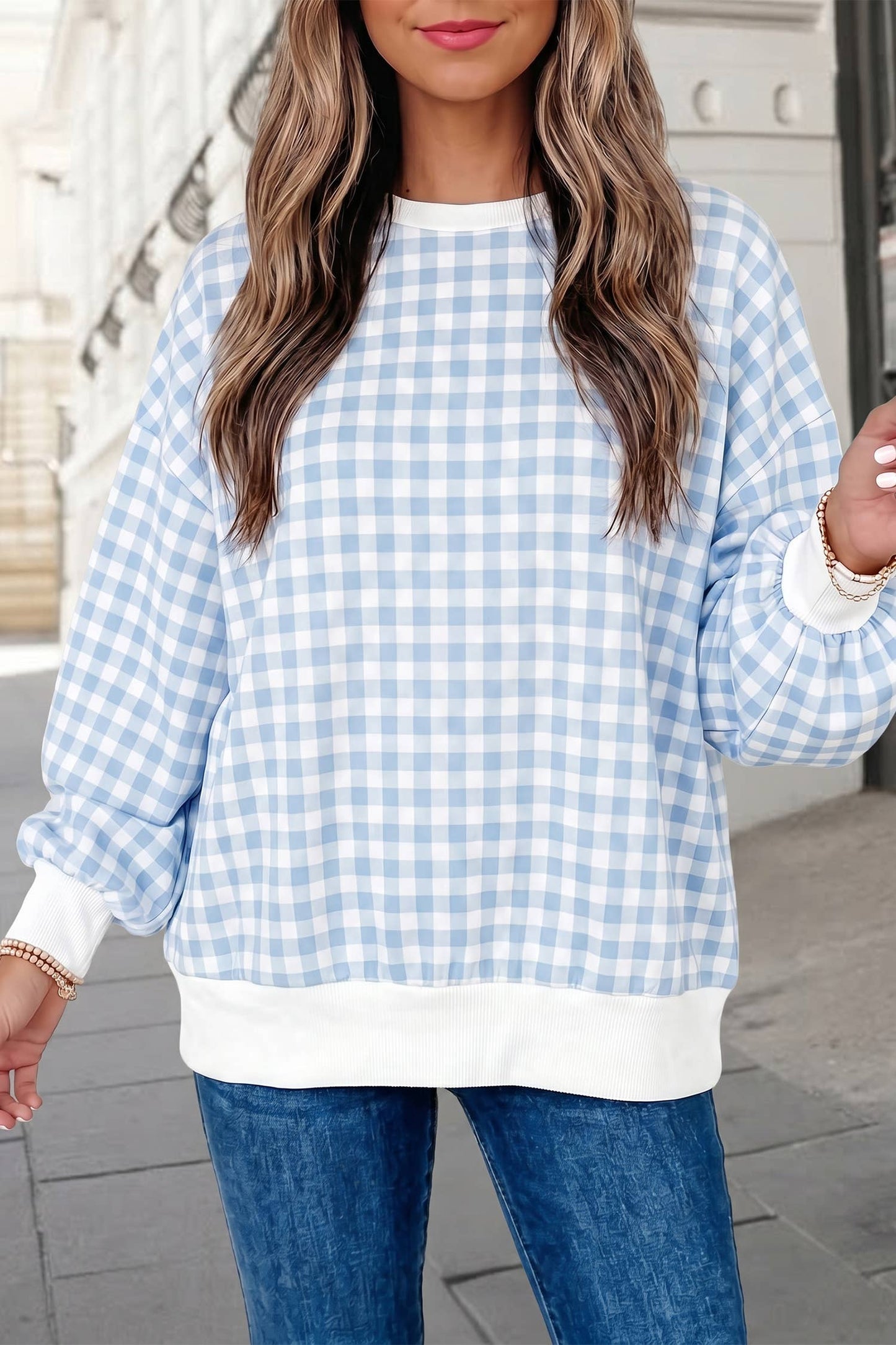 Gingham Pattern Long Sleeve Pullover