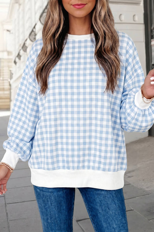 Gingham Pattern Long Sleeve Pullover